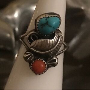Navajo Turquoise Coral Ring